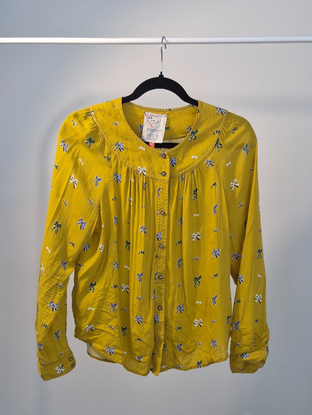 Share Anthropologie Blouse Women’s 4 26 of 52 Conversations Yellow Bow Print